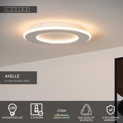 Lucide AXELLE - Flush ceiling light - Ø 39,6 cm- LED 3 StepDim - 1x24W 2700K - White